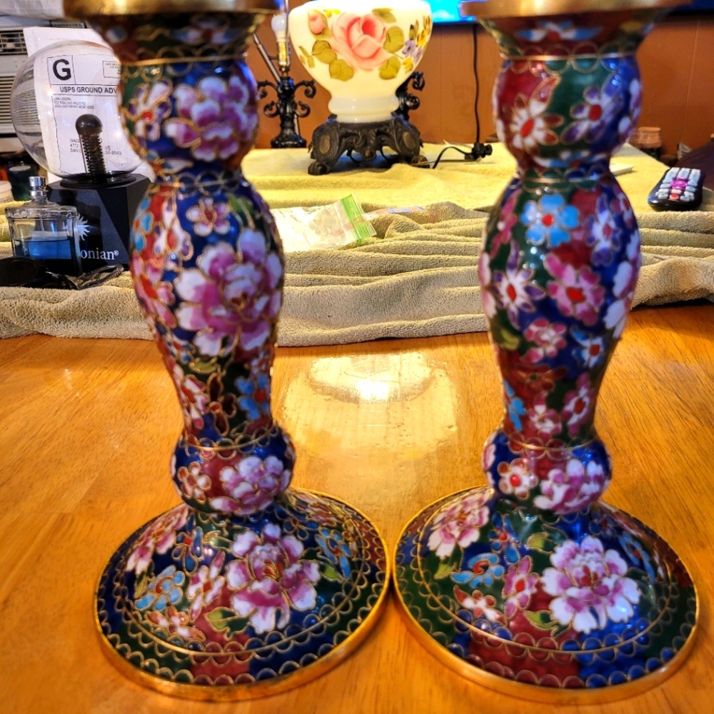 Cloisonne candle sticks